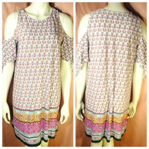 NWOT Beige by eci Boho Cold Shoulder Paisley Dress